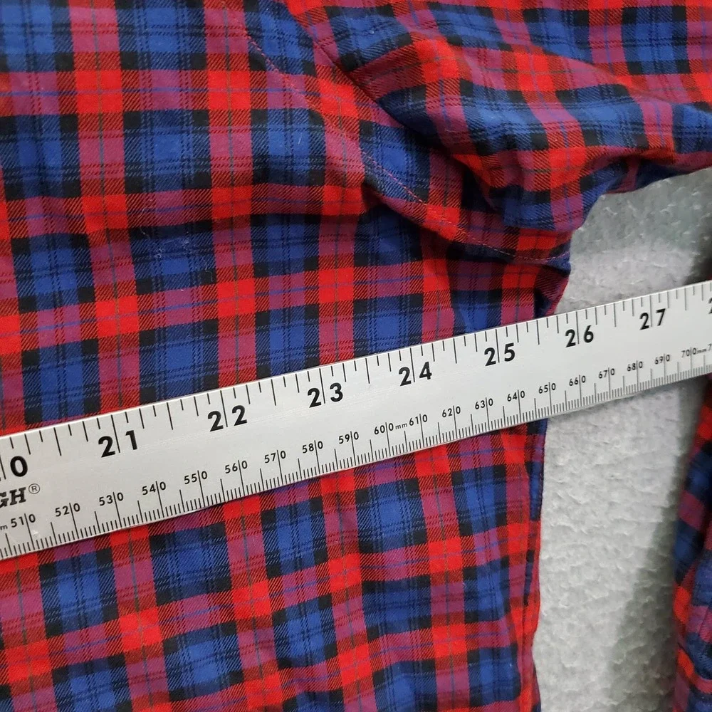 Ralph Lauren Men Button Up Shirt Large Red Classic Fit Plaid Blue LS READ